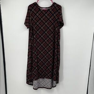 LuLaRoe Red Plaid High Low Short Sleeve Dress Size XL